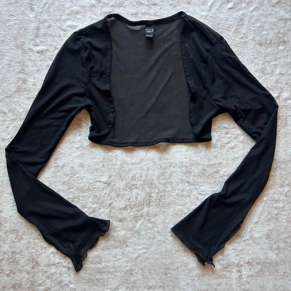 Black mesh long sleeve shrug